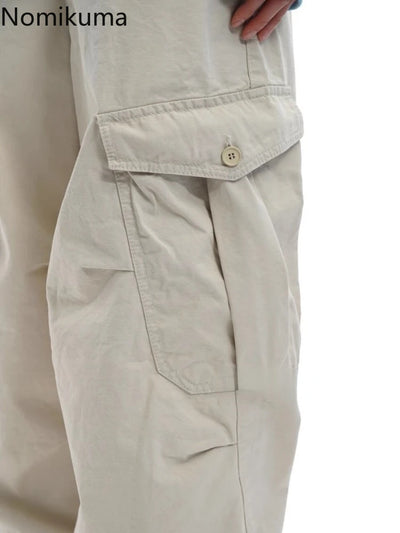 Streetwear Casual Cargo Pants for Women 2025 New Bottoms Summer Thin Straight Trousers Fashion Pockets Korean Pantalon Femme