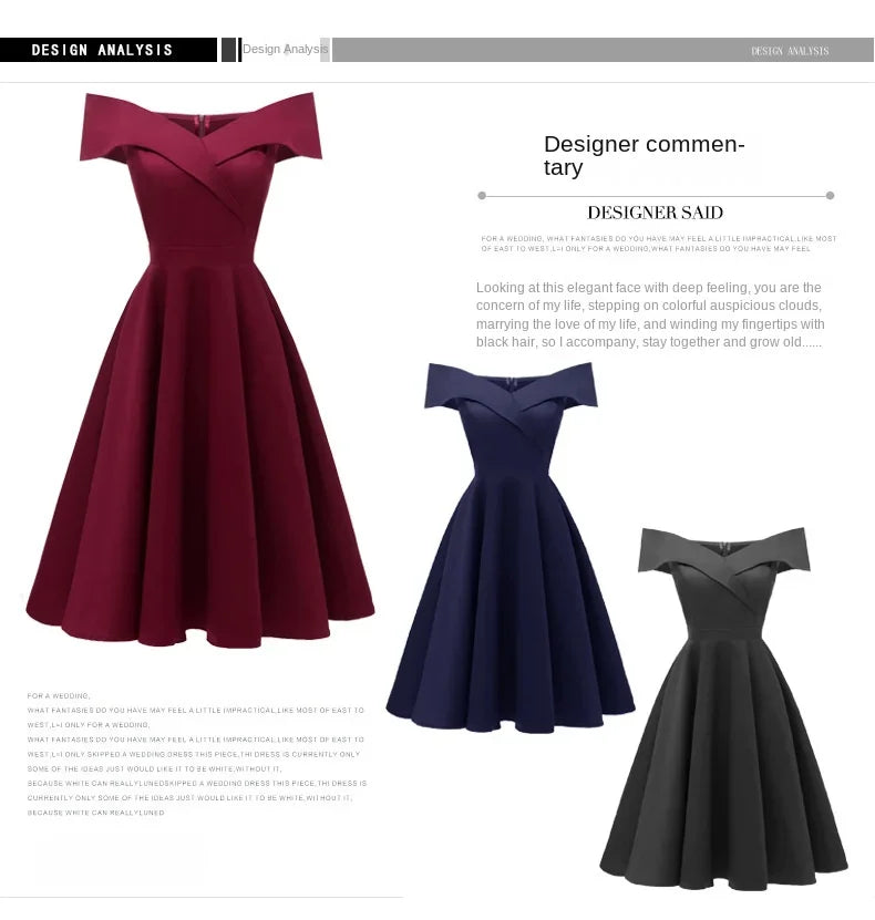2024 New Vintage Women Summer Dresses Off Shoulder V-Neck Retro 50s 60s Elegant Dress Sexy Rockabilly Party Dress Midi Vestidos