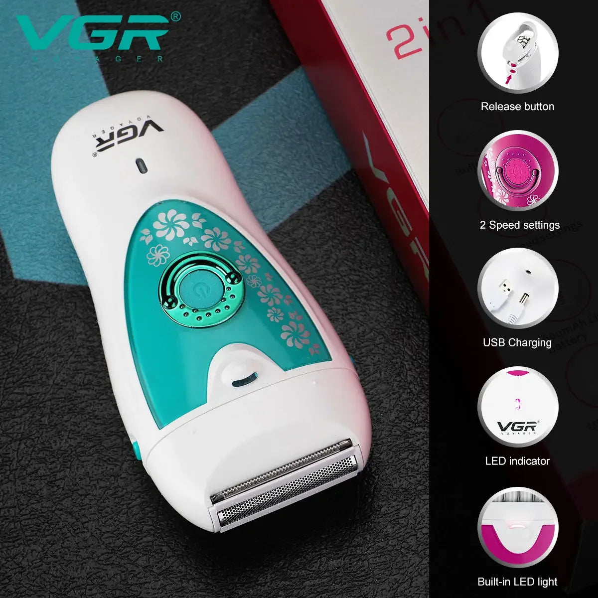 VGR Electric Epilator Women  Rechargeable Electric Shaver Whole Body Available Painless Depilat Female Hair Removal Machine 722