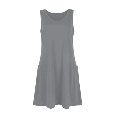 Womens Summer Dresses Plain Loose V Neck Sleeveless Sundresses Swimsuit Coverup With Pockets Vestidos Para Mujer платье женское