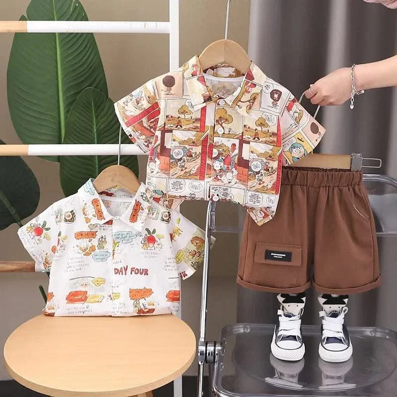 Baby Children's Summer Clothes Set 1-5Y Cartoon Printed Shirt and Shorts Casual Boys 2Pcs Suit Kid's Short Sleeve Outfit
