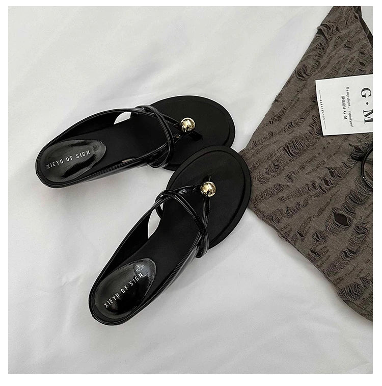Women's Slippers Heeled Sandals Casual Flip Flops Shoes Woman 2025 Trend Summer Shallow Dress Design Pumps Clip Toe Slides Mujer