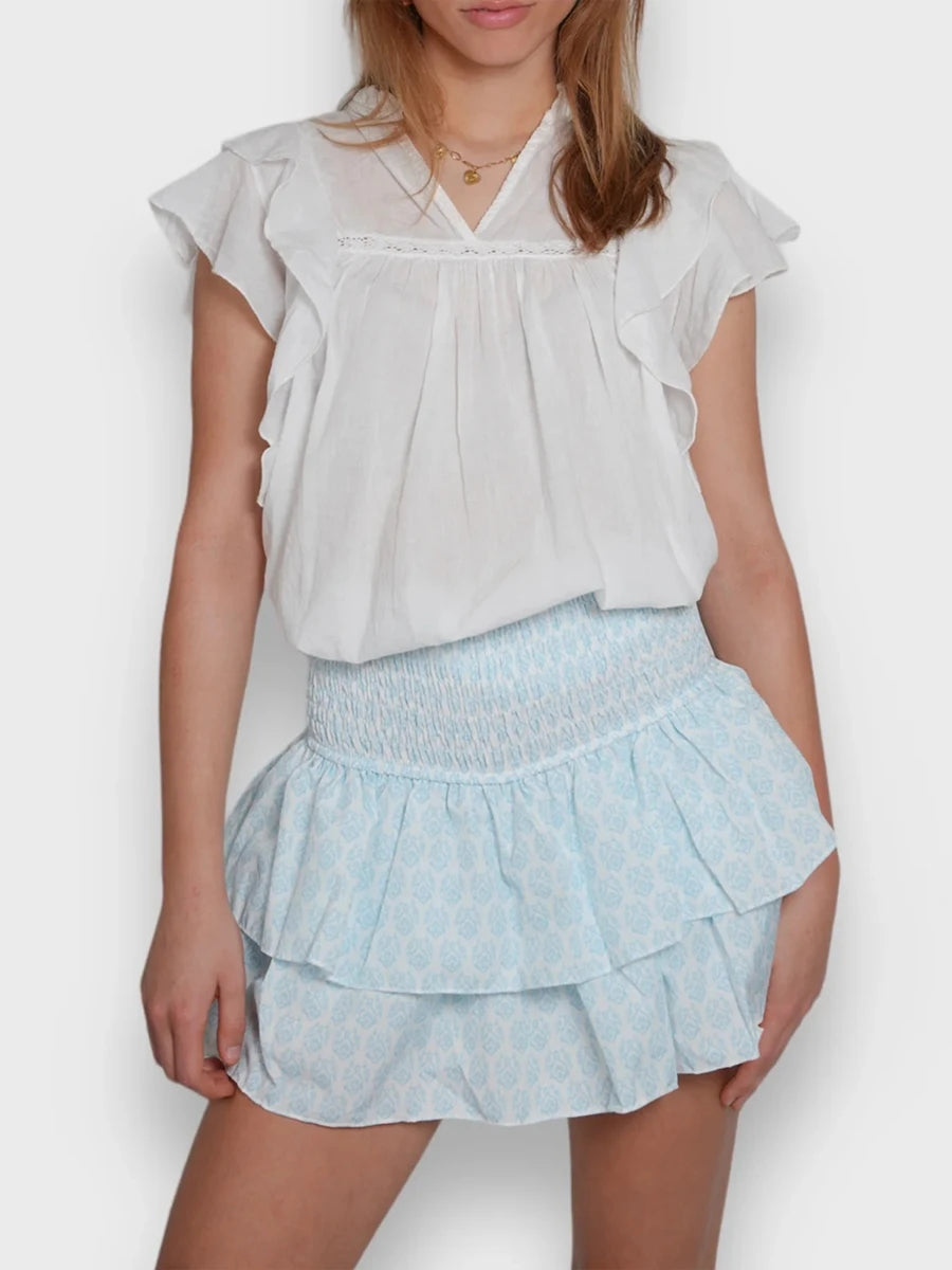 hirigin Women Ruffle Mini Skirt Smocked High Waist Floral Print Short Skirts Tiered Boho Mini Skirts Pleated Layered Skirts