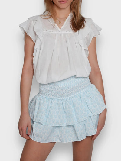 hirigin Women Ruffle Mini Skirt Smocked High Waist Floral Print Short Skirts Tiered Boho Mini Skirts Pleated Layered Skirts
