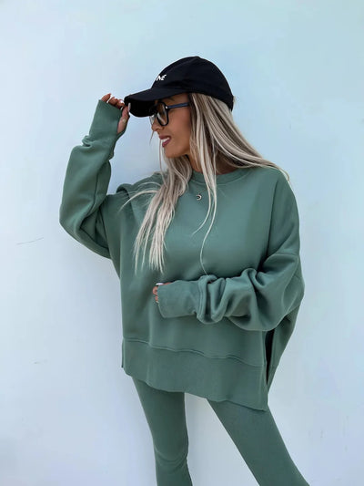 Lounge Sets for Women Two Piece Travel Outfits Sweatsuits Autumn Winter Fashion 2024 Trendy Loose Oversized Tee Tight Trousers