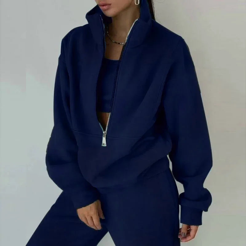 Autumn Winter Women Tracksuits Two Piece Outfits Fleece Lined Zipper Sweatshirt High Waist Pants Sets Female Sport Suits 2024