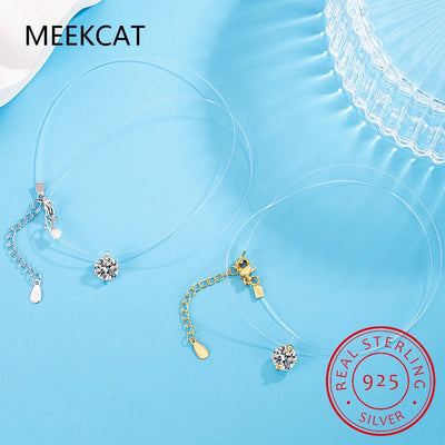 8mm Moissanite Pendant 925 Silver Solitaire Necklace for Women Invisible Fish Line Chain Jewelry Choker Valentine's Gift 2025