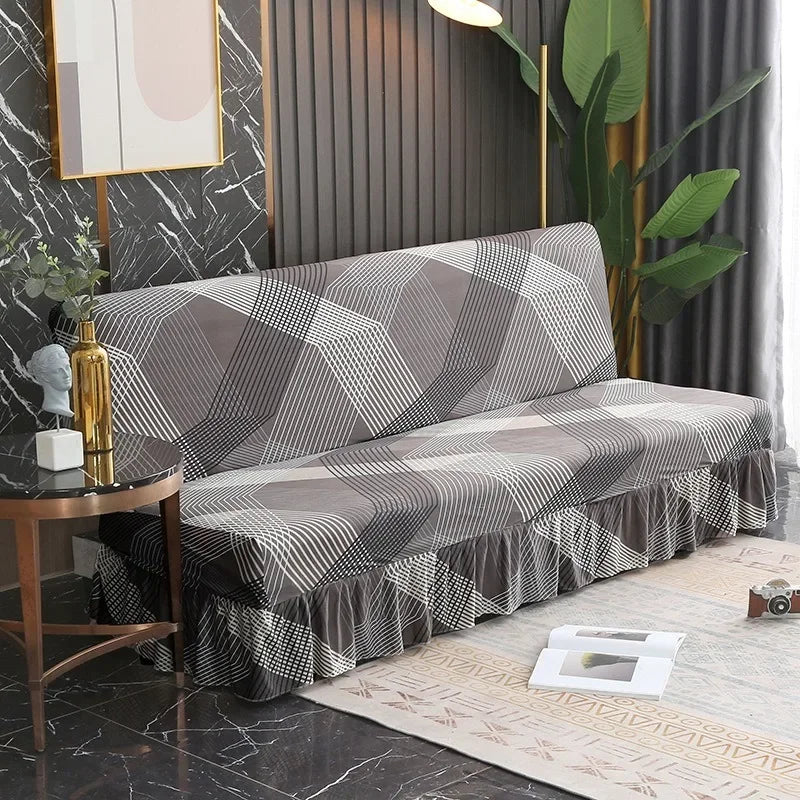 1/2/3Seater Sofa Bed Cover with Skirt Elastic Printing Seat Cover Armless Sofa Bed Cover Sofa Covers for Living Room Home Decor