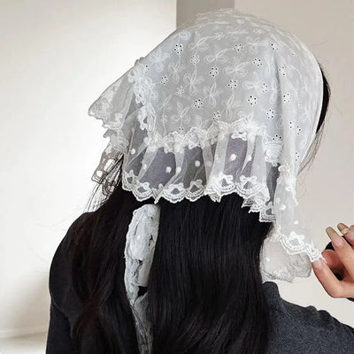 A-line Skirt White Women Lace Skirt Girls Hair Scarf Elegant Hairwrap Y2k Streetwear Ruffle Skirts Lace Up Matching Pants Skirt