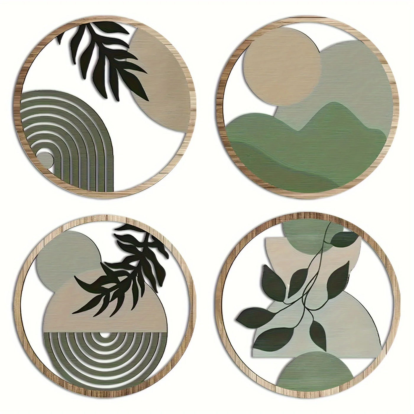 4PC Bohemian Wooden Wall Art Decor, Hollow Rustic Farmhouse Hanging Sculptures for Living Room, Bedroom, Outdoor Patio