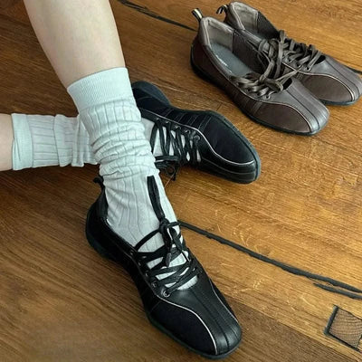 Women's lace-up retro casual ballet style flats Comfortable lightweight sneakers