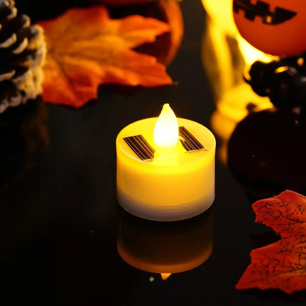 Solar Candle Tea Lamp Smokeless Simulation LED Electronic Candle Lamp Outdoor Christmas Halloween Tea Wax
