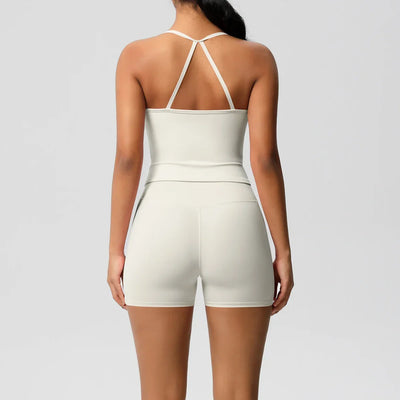 2PCS Sportswear With Pocketed Yoga Set Gym Clothes Yoga Suits For Women Tracksuits Sports Shorts Crossover Bra Gym Leggings
