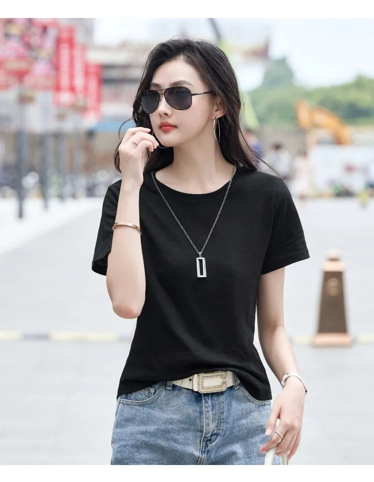 Oversized Summer T shirts for Women Casual Female Korean Streetwear Tees Unisex Basic Solid Young Cool Tops