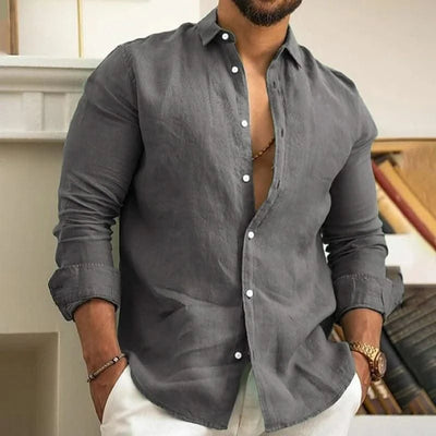 Men's Linen Shirt Summer Shirt Beachwear Button Casual Shirt Black White Pink Long Sleeve Solid Color Lapel Spring Summer 6XL