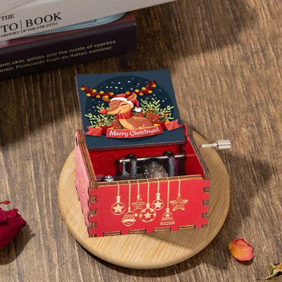 Merry Christmas Music Box Wooden Hand Cranked Music Box Vintage Happy New Year Music Box Gift Music Box Birthday Gift