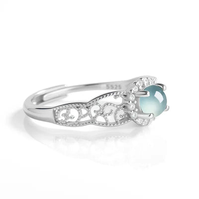 Light luxury Natural A-grade Jade Blue Water Ring Ice Jadeite Fashionable S925 Silver Inlaid Women's Jewelry Adjustable