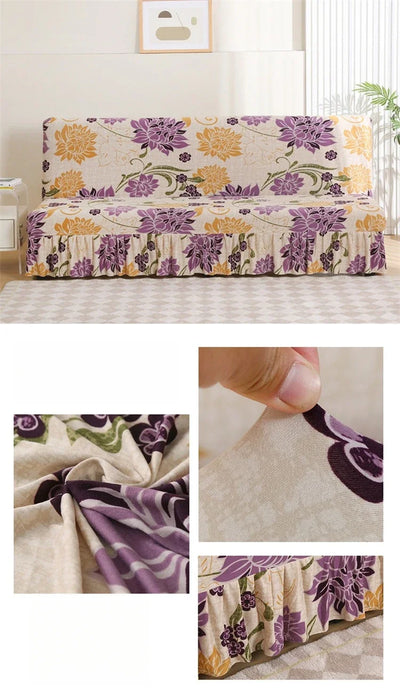 1/2/3Seater Sofa Bed Cover with Skirt Elastic Printing Seat Cover Armless Sofa Bed Cover Sofa Covers for Living Room Home Decor
