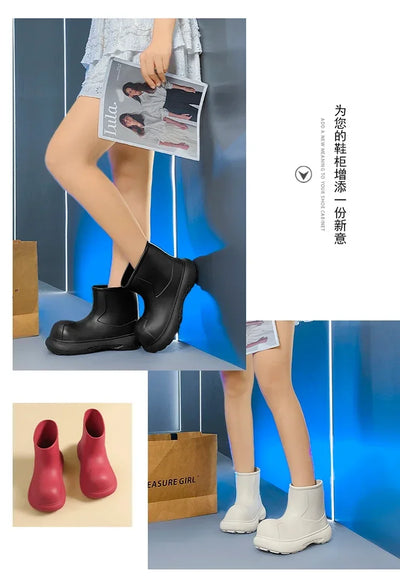 The Mid-top of The Women's Rain Boots Is Available in Solid Multi-color Options Including Waterproof and Anti-slip Flat Shoes