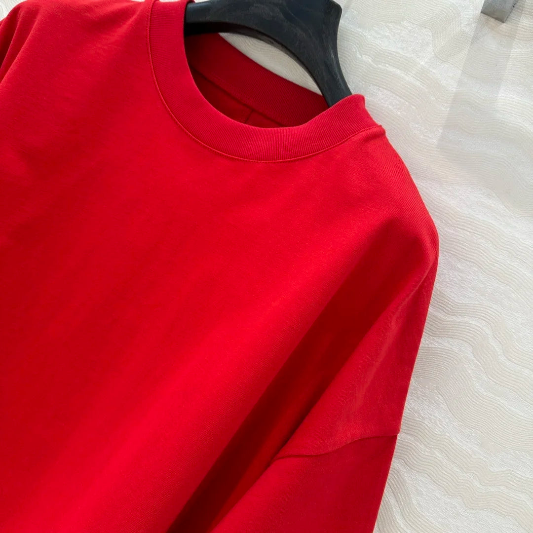 100% Cotton White Top Shoulder-loose High-end Short-sleeved Women T-shirt