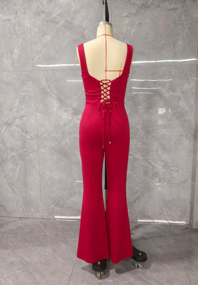 Women's Jumpsuit Sexy Elegant Street Trendy Summer Solid Color Sweatheart Neck Thick Strap Backless Lace-up Skinny Jumpsuit