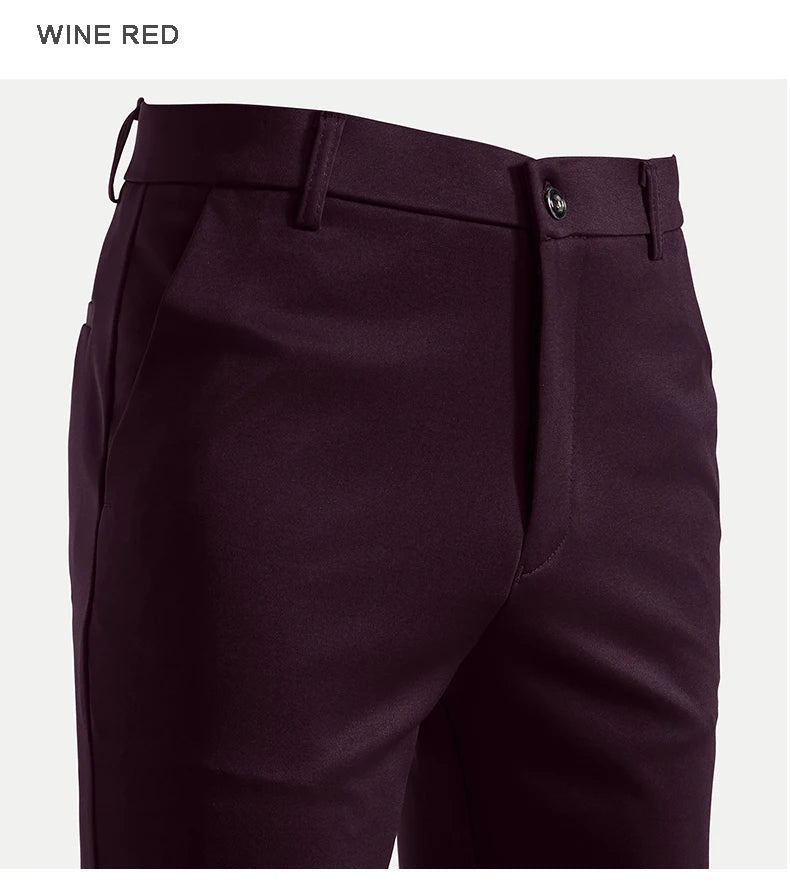 Men's Stretch Trousers Casual Smart Suit Pants Formal Straight Sport Clothing Japanese New Black Navy Elastic Office Work Pants
