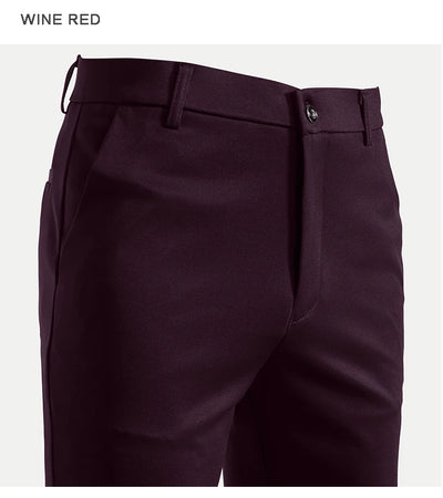 Men's Stretch Trousers Casual Smart Suit Pants Formal Straight Sport Clothing Japanese New Black Navy Elastic Office Work Pants