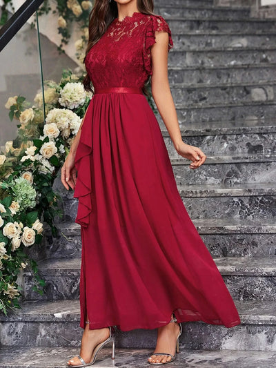 Summer Wedding Guest Dresses For Women Sleeveless Lace Tiered Tulle Classic O-Neck Prom Dress Banquet Party Dress For Any Season