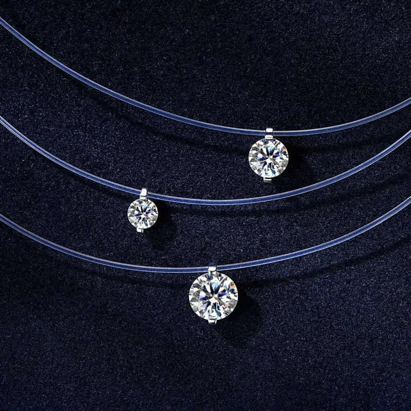 5mm 6.5mm 8mm Moissanite Pendant 925 Silver Solitaire Necklace for Women Invisible Fish Line Chain Jewelry Valentine's Gift 2025