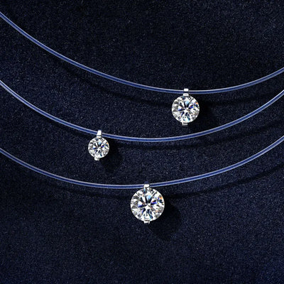 5mm 6.5mm 8mm Moissanite Pendant 925 Silver Solitaire Necklace for Women Invisible Fish Line Chain Jewelry Valentine's Gift 2025