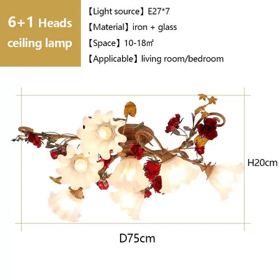 Home Decor Pastoral Retro LED Ceiling Lamp Warm Romantic Flower Chandeliers Fixtures for Living Room Bedroom Lighting Luminaire