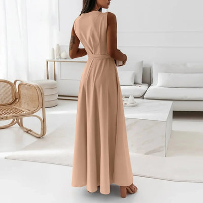 Women's Elegant Solid long dresses Casual Sleeveless High Waist Sexy Evening Formal dresses Fit And Flare Dresses For Women