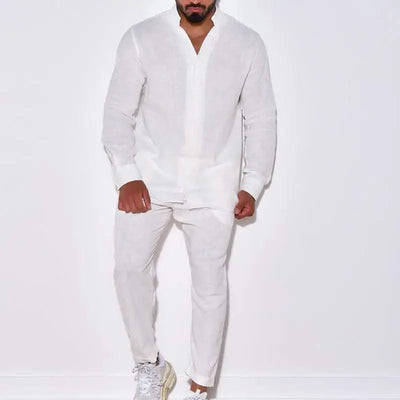 Mens Sets Linen Spring Autumn Leisure Suit Long Sleeve Shirts and Trousers Two Piece Sets Fashion Men Hot Sales Comfortable