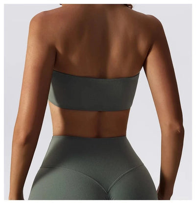 Women Strapless Bra Padded Top Stretchy Fitness Yoga Tops