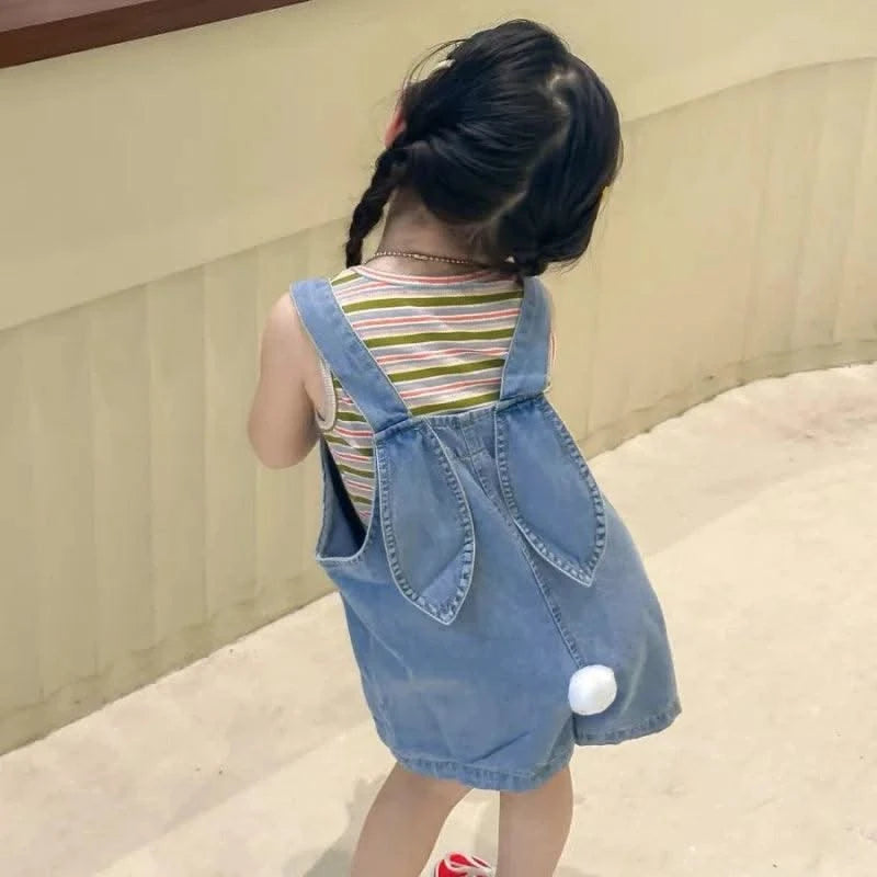 Kids Summer Clothes Toddler Girls Cute Outfits Striped Vest + Denim Straps Baby Girls Suits Children's Clothing