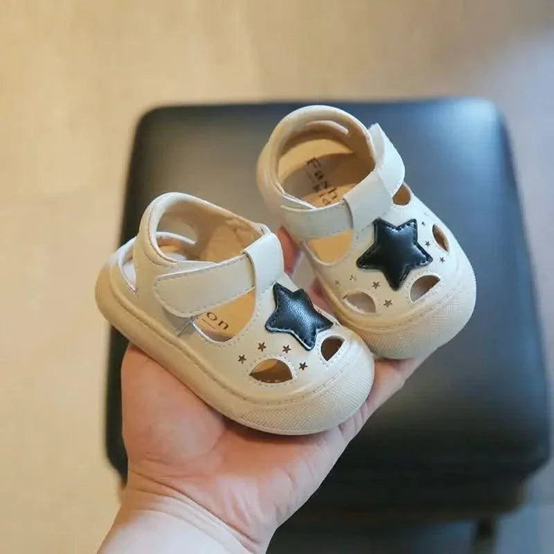 Non-slip Soft Sole Kids Walking Shoes | Hollowed-out Breathable Flat Shoes with Cute Stars  |  Beach Shoes for Children
