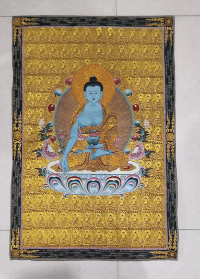 Tibetan Buddhism Medicine Buddha Portrait Chinese Tangka Embroidery Decoration Hanging Painting