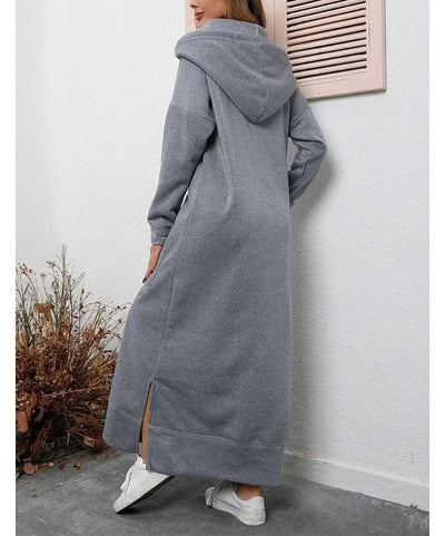 Hoodies Dress for Women Fashion  2024 Hem Lace-up Midi Robe Hooded Long Vestidos Winter Warm Casual Loose Sweatshirt Dress
