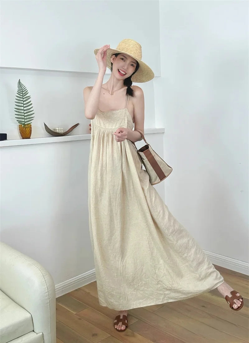 Women's Dresses New Summer 2025 Embroidered Decorative Midi Dress Sexy Suspenders Open Back Design Personality and fashion
