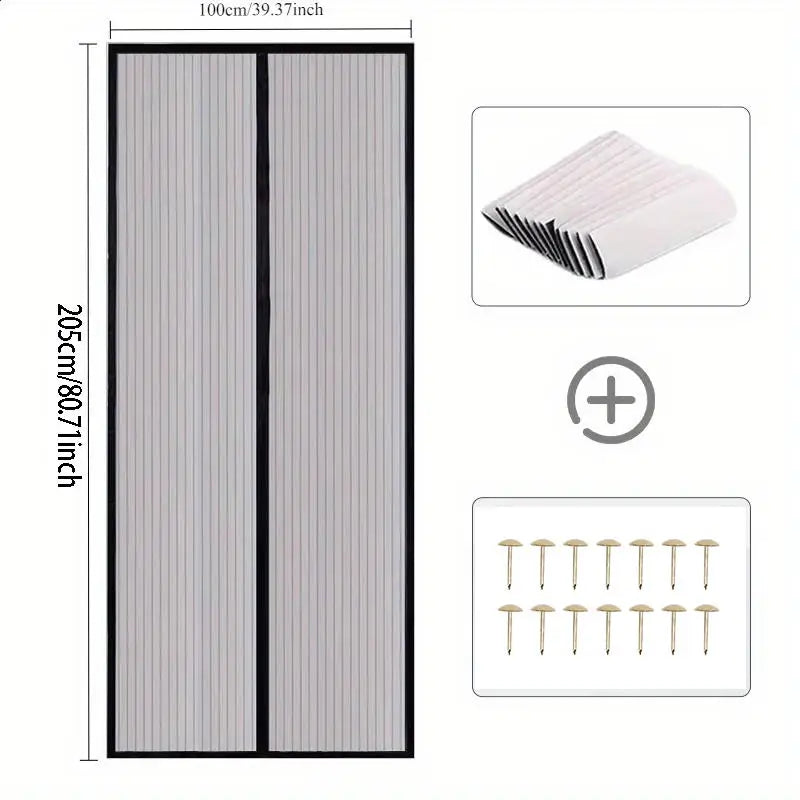 Heavy Duty Magnetic Screen Door Mesh Curtain Mosquito Net Bug Hands Free Partition Mute Striped Door Curtain Bedroom Ventilation