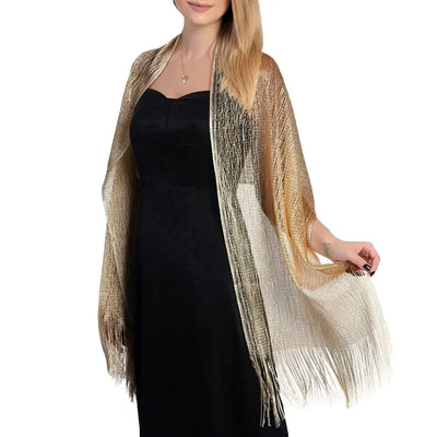Elegant Evening Dresses Shawls Female Golden Silvery Wire Tassels Bridal Bridesmaid Party Wedding Temperament Accessories Scarf