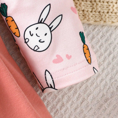 Long Sleeve Cartoon Cute Pink Rabbit Bodysuit Rompers for Newborn Baby Girl |My First Easter Baby Clothes