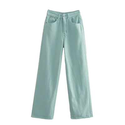 High-waist Plus-size Women Jeans Loose Small Person Straight Crotch Versatile Slimming Trousers Cotton Material