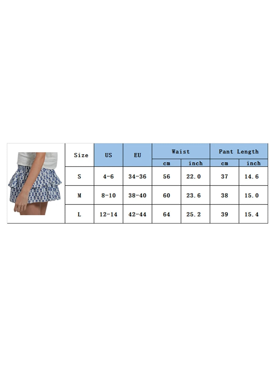 hirigin Women Ruffle Mini Skirt Smocked High Waist Floral Print Short Skirts Tiered Boho Mini Skirts Pleated Layered Skirts