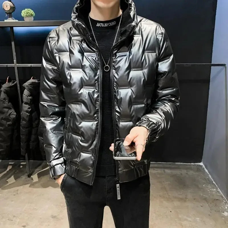 Men's Down Jacket Glossy Male Padded Coats Short Parkas Collared Padding Winter 2024 Outerwears Fashion 2024 Promotion Hot Outer