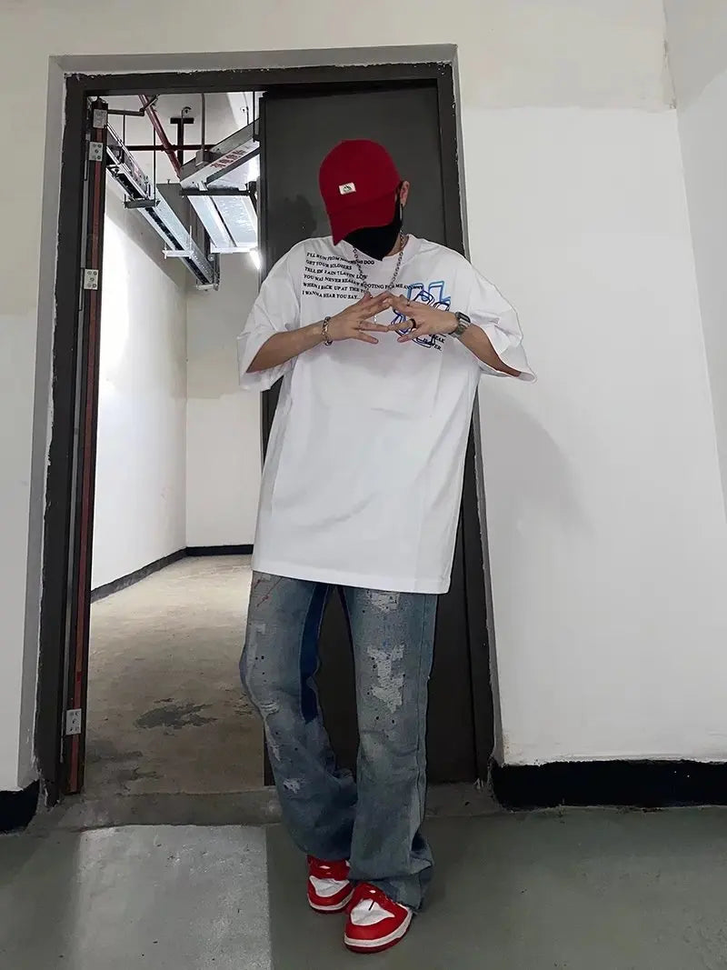 2023 Kanye Y2K Streetwear Baggy Ripped Jeans Pants Men Designer Clothes Washed Blue Straight Hip Hop Denim Trousers Ropa Hombre