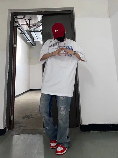 2023 Kanye Y2K Streetwear Baggy Ripped Jeans Pants Men Designer Clothes Washed Blue Straight Hip Hop Denim Trousers Ropa Hombre