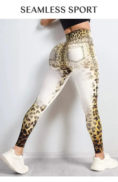 Leopard Print Yoga Pants Seamless Bleaching Print High Waist Peach Buttock Fitness Sports Trousers Breathable