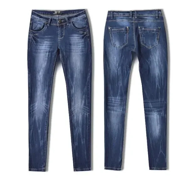 Women's Tight Denim Pencil Pants, Low Waisted Jeans, Tied Dyeing Women Jeans