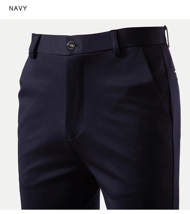 Men's Stretch Trousers Casual Smart Suit Pants Formal Straight Sport Clothing Japanese New Black Navy Elastic Office Work Pants